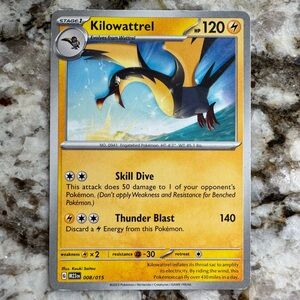 Pokemon Kilowattrel Card - Yellow and Blue